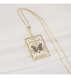 Kişiye Özel Anti Social Butterfly Tarot Kolye 925K Gümüş (Gold)