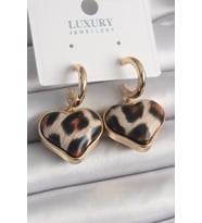 Pirinç Gold Renk 3D Kalp Leopar Model Kadın Küpe - TJ-BKP9876