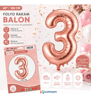 100 cm Rose Gold Rakam Folyo Balon - 3 Rakamı Büyük Boy Doğum Günü ve Parti Balonu (40 İnç)