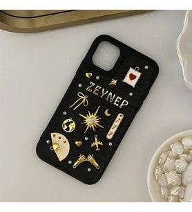 Kişiye Özel İsimli Siyah El Yapımı Charm Telefon Kılıfı - iPhone modelleri için uyumlu