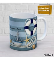 Kişiye Özel  Kupa  İsimli & Fotoğraflı Premium Hediye Bardak Deniz Yelken
