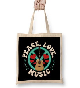 Peace Love Music Awesome Hippie Pacifist Festival Bez Çanta Uzun Saplı