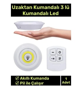 Özel Av Kamp Ev Okul Araba Otel Pilli Uzaktan Kumandalı Yapışkanlı Dayanıklı 3'Lü Led Spot 1 Adet