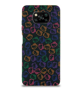 Xiaomi Poco X3 NFC Uyumlu Lansman Kılıf Hello Kitty Tasarımlı İçi Kadife Kapak-Siyah (Şeffaf)
