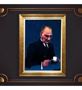 Özel Seri Paspartulu Çerçeveli Atatürk Tablo l562 (Gold)