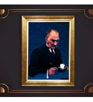 Özel Seri Paspartulu Çerçeveli Atatürk Tablo l562 (Gold)