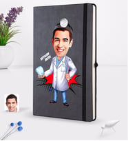 BK Gift Kişiye Özel Erkek Diş Hekimi Karikatürlü Siyah Termo Deri Defter 16x24cm Model 3