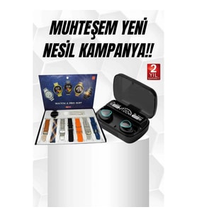 Mey İthalat® Ucuz Kaliteli Yeni Nesil 7 Kordonlu Akıllı Saat ve Kablosuz Bluetooth Kulaklık ANC Özel