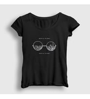 Presmono Kadın Siyah Glasses Beatles John Lennon T-Shirt 34744tt