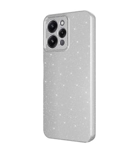 Coverzone Xiaomi Redmi 12 ile uyumlu Z-Jelly Kılıf Kamera Korumalı Simli Işılıtılı Renkli Parlak Silikon Kapak-Silver