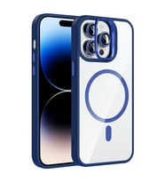 Apple iPhone 14 Pro Max Uyumlu Kılıf Standlı ve Kamera Lens Hediyeli M-Safe Şarj Özellikli Zore Etro Kapak (Lacivert)