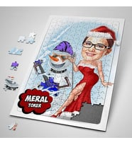 Kişiye Özel Yılbaşı Starı Bayana Özel Karikatürlü Puzzle