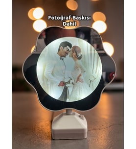 Sihirli Papatya Ayna Kişiye Özel Fotoğraflı Led Işıklı Gece Lambası Adaptörlü & Pilli Model Hediyeli (Beyaz)