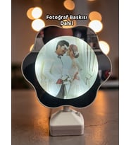 Sihirli Papatya Ayna Kişiye Özel Fotoğraflı Led Işıklı Gece Lambası Adaptörlü & Pilli Model Hediyeli (Beyaz)