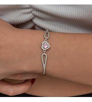 Gümüş Pembe Zirkon Taşlı Kalp Bileklik