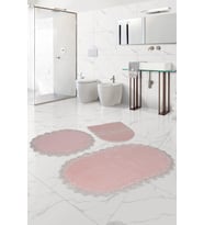 Bonny Home Venüs Pudra 3'lü Dantelli Banyo Paspası Seti Çeyizlik Klozet Takımı