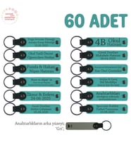 Doğum Günü Misafirlerine Kişiselleştirilmiş Anahtarlık 60’lı Set, Özel Kutlamalara, K Turkuaz & Gri (Koyu Turkuaz)
