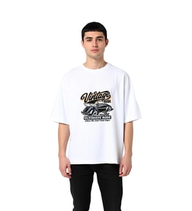 Erkek Oversize Tişört Vintage Otomobil Baskılı Nostaljik Tasarım Rahat Kesim Günlük Modern Şık Zarif