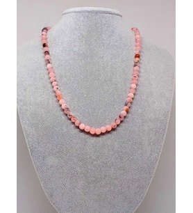 Pembe Siyah Alacalı Opal Taşı Kolye 6mm (Sabit Klipsli)