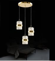 Roxy 3'lü Taşlı Sarkıt Led Avize  Kristal Taş Salon  Yatak Odası Avize Aydınlatma (Gold)