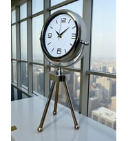 Elegance Krom Tripod Üç Ayaklı Metal Masa Saati (Kahverengi Açık)