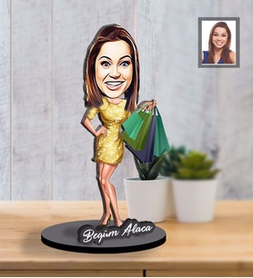 Kişiye Özel Bayan Karikatürlü İki Katmanlı Ahşap Biblo Model-2
