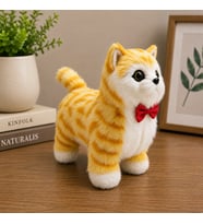 Sesli Hareketli Yürüyen Peluş Kedi Oyuncak Kırmızı Fiyonklu Sevimli Peluş Kedi 20x18 Cm Çocuk Hediye