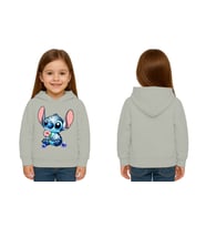 Unisex Stitch Baskılı Çocuk Swaetshirt Baskılı Kapüşonlu 3 İplik Şardonlu (Gri)