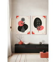 Minimalist Doğa Soyut Botanik 2'li Ahşap Çerçeveli Tablo Seti