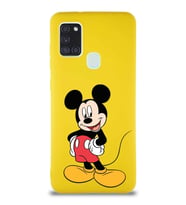 Samsung Galaxy A21S Soft Premier Kapak Mickey Mouse-E Tasarımlı Silikon Kılıf - Sarı (Şeffaf)