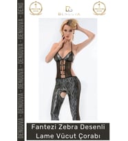 #VücutÇorabı Şık Kaliteli Esnek Çok Renkli Fantezi Tulum Yanları File Detaylı Desenli Lame Vücut Çor