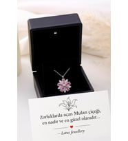 Işıklı Kolye Kutulu Gümüş Mulan Çiçeği Kolye 925 Ayar Gümüş Kolye