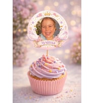 Kişiye Özel Kuğu Temalı 6 Adet Cupcake Süsü 8 cm  İsimli Fotoğraflı Doğum Günü Süsü