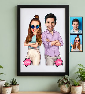 Kişiye Özel Karikatürlü Mühemmel Kardeşler Siyah Çerçeve Doğum Günü Hediyesi
