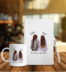 Arkadaşa Özel Beyaz Defter Kalem Kupa Set