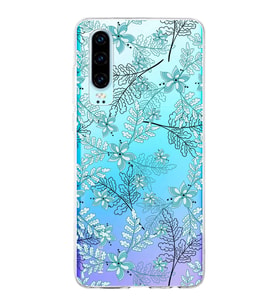 Huawei P30 Uyumlu Kapak Floral Su Yeşili Tasarımlı Şeffaf Silikon Kılıf