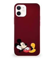 Apple iPhone 12 Soft Premier Kapak Mickey Mouse-F Tasarımlı Silikon Kılıf - Mürdüm (Şeffaf)
