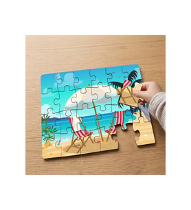 Deniz - Kumsal - Şemsiye Tasarımlı 24 Parça Ahşap Çocuk Puzzle MPK0417