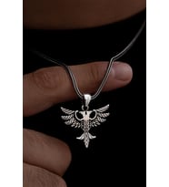 Gümüş Kolye - Çift Başlı Kartal 925 Ayar Gümüş Sevgiliye Eşe Babaya Hediye Kolye Zincir