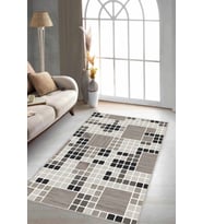 Bej Geometrik Kaymaz Tabanlı Makinede Yıkanabilir Halı PUZ02 - 100 x 160 cm
