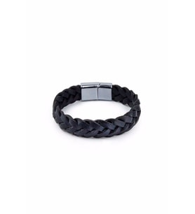 Klasik Saç El Örgüsü Gerçek / Hakiki Deri Bileklik - Mıknatıs Kilitli - Siyah - Unisex