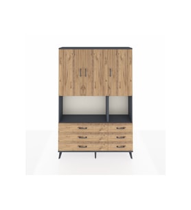 Arges Gardrop 6 Raflı 6 Çekmeceli 3 Kapaklı 132x30x195 Antrasit-Çam