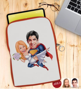 BK Gift Kişiye Özel Sevgililer Karikatürlü Taşınabilir Koruyucu Tablet Kılıfı & Organizer Çanta - Turuncu-92