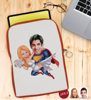 BK Gift Kişiye Özel Sevgililer Karikatürlü Taşınabilir Koruyucu Tablet Kılıfı & Organizer Çanta - Turuncu-92