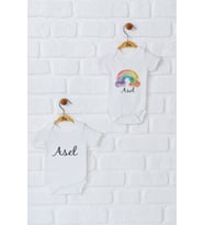 Pia Baby Premium %100 Pamuk İsme Özel Organik Baskılı İkili Set Çıtçıtlı Bebek Body Zıbın Modelleri 5016-17 (Ekru)