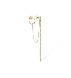 14k Sade Altın İkili Kombin Sallantılı Küpe