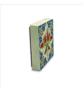 Çini Desen Lale Baskılı Doğaltaş  Magnet(KD-039)Buzdolabı Süsü