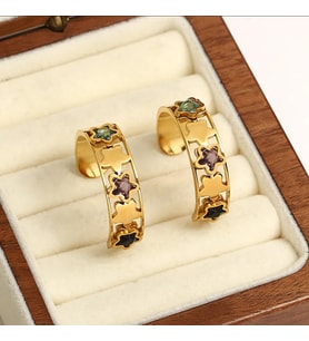 Yıldızlı Çelik halka küpe gold renkli zirkon taşlı trend model