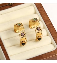 Yıldızlı Çelik halka küpe gold renkli zirkon taşlı trend model
