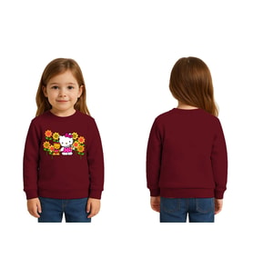 Unisex Hello Kity Baskılı Çocuk Swaetshirt 3 İplik Şardonlu (Bordo)
